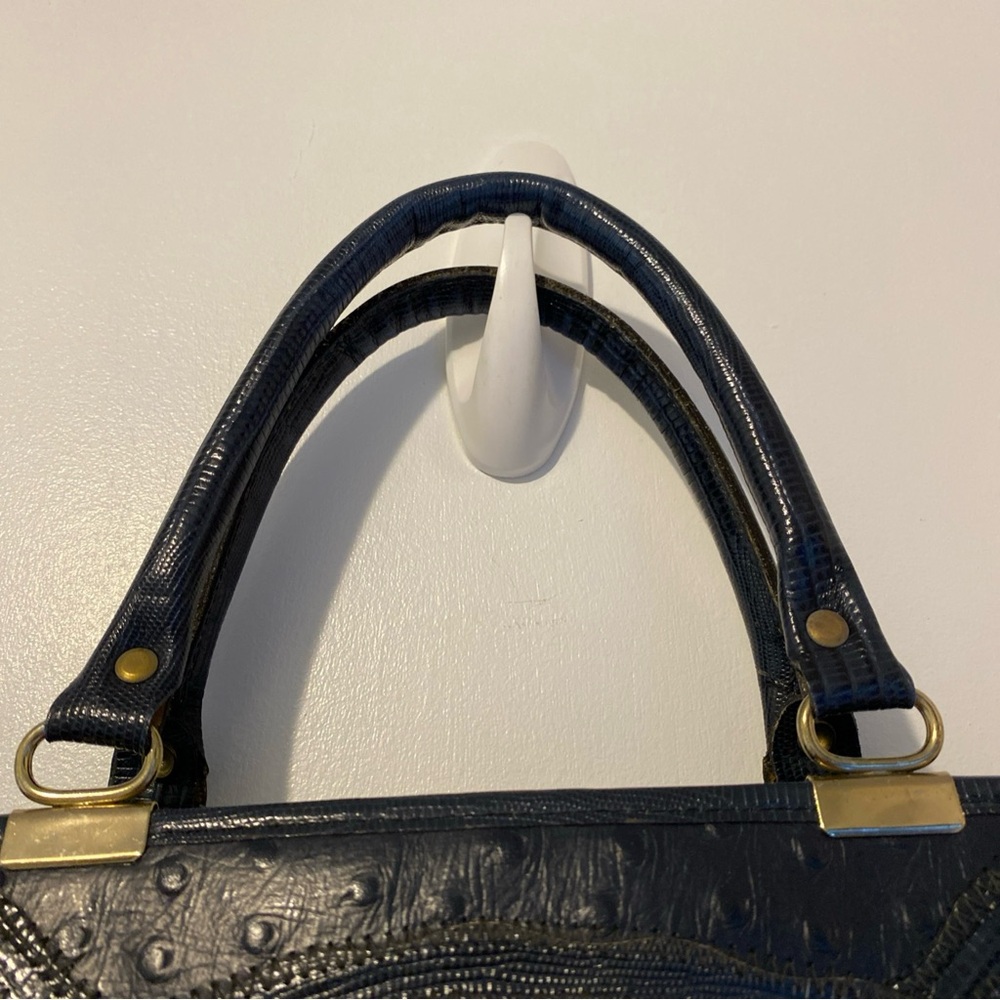 Vintage Caprice Leather Snakeskin Patchwork Navy Blue Handbag - Picture 11 of 16